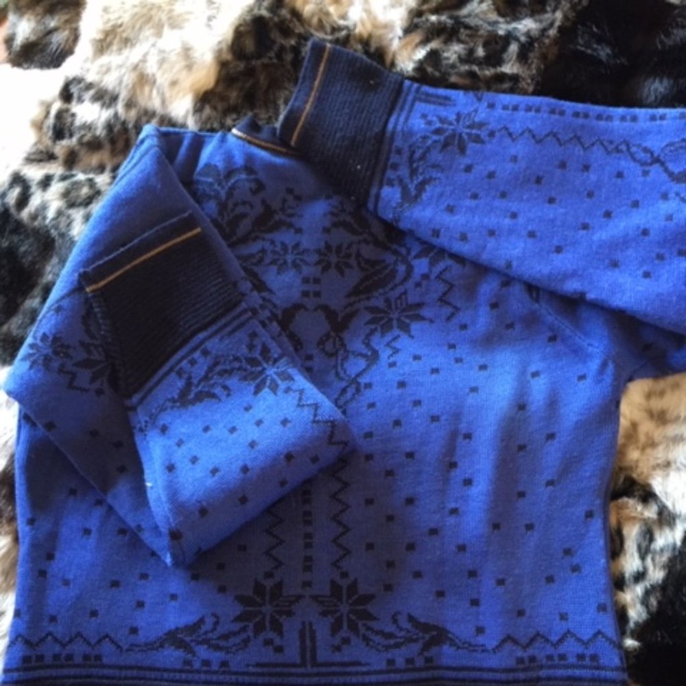 Norlender Sweater Norway Norwegian 100% Wool BLUE